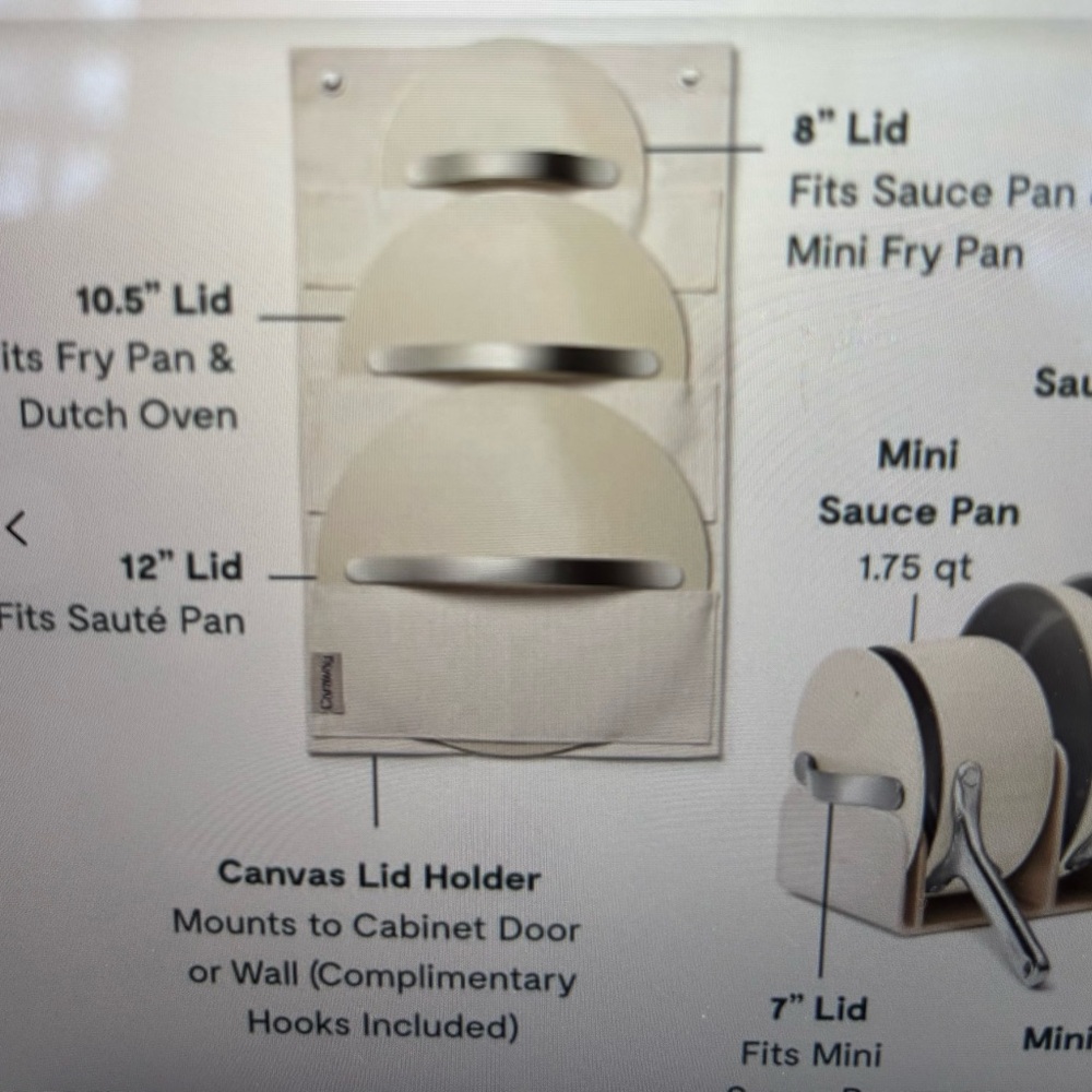 Caraway Canvas Lid Holder only with Hooks. NEW.